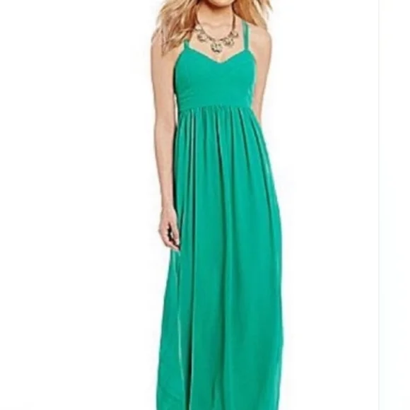 Badgley Mischka Women’s Belle Chiffon Formal Gown Kelly Green Maxi Dress Size 8 - Picture 13 of 13